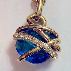 Kenneth Jay Lane Goldtone Necklace with Blue Stone and Crystals